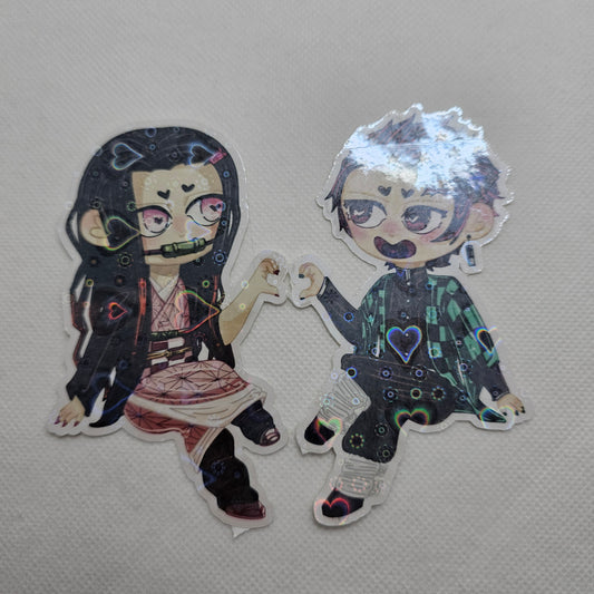 In Stock: Nezuko and Tanjiro Heart Stickers